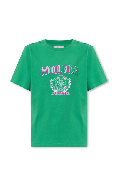 Shop Woolrich Logo Printed Crewneck T In Green