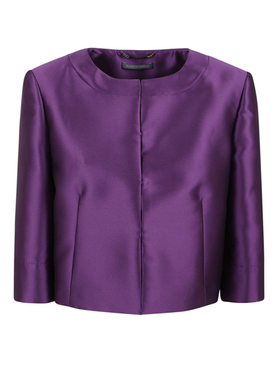 Shop Alberta Ferretti Crewneck Cropped Satin Jacket In Purple