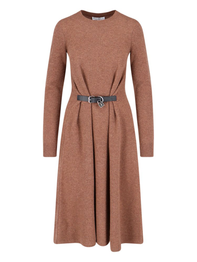 Shop Jw Anderson Padlock Detailed Midi Dress In Brown