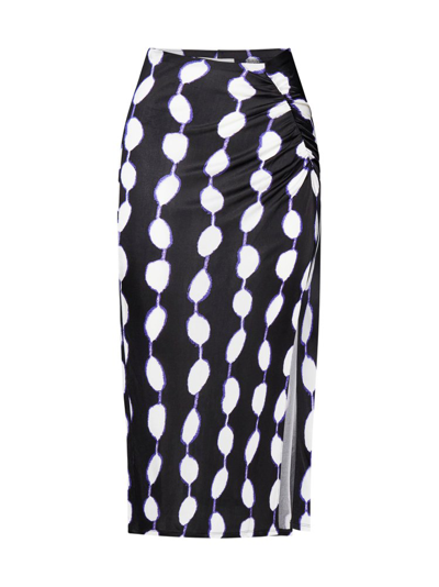 Shop Diane Von Furstenberg Cybele Graphic Printed Ruched Midi Skirt In Multi