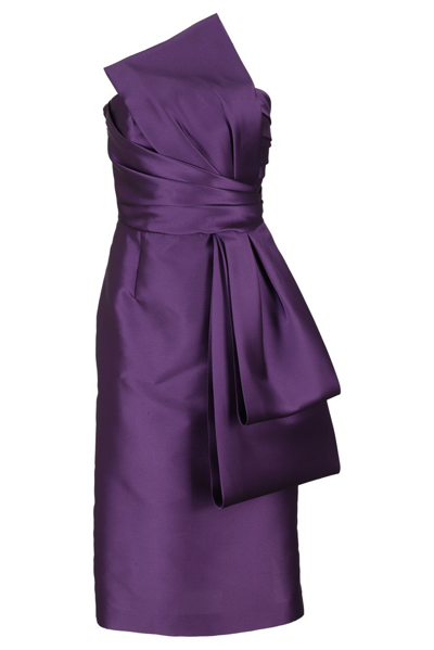 Shop Alberta Ferretti Strapless Straight Hem Midi Dress In Purple