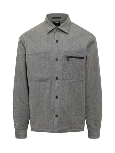Shop Z Zegna Long Sleeved Shirt Jacket In Grey