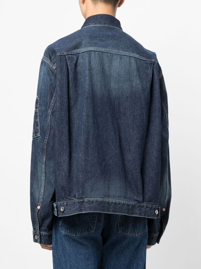 Shop Sacai Straight-point Collar Cotton Jacket In Blau