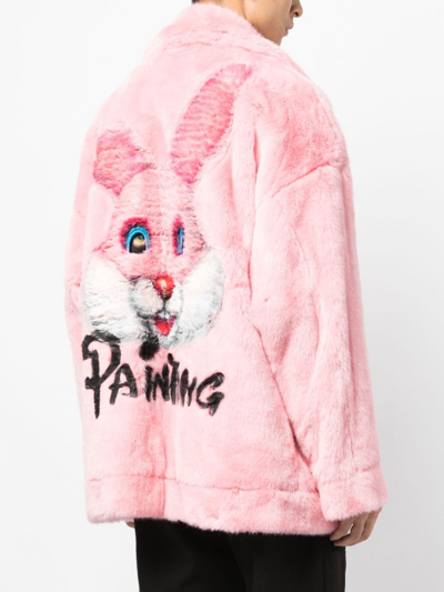 Shop Doublet Bunny-motif Faux-fur Jacket In Rosa