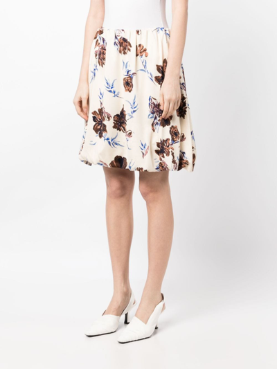 Jil Sander Floral-print Elastic-waist Skirt In Braun