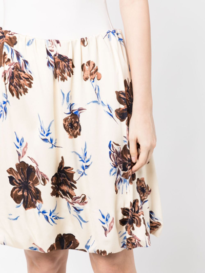 Jil Sander Floral-print Elastic-waist Skirt In Braun