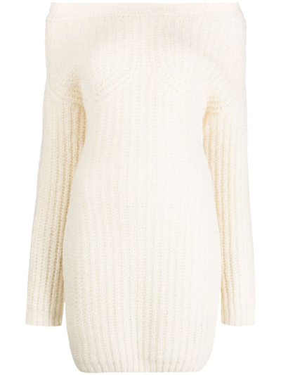 Shop Dsquared2 Off-shoulder Knitted Minidress In White