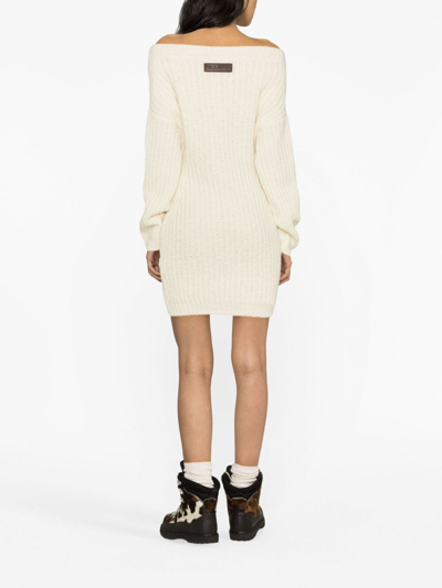 Shop Dsquared2 Off-shoulder Knitted Minidress In White