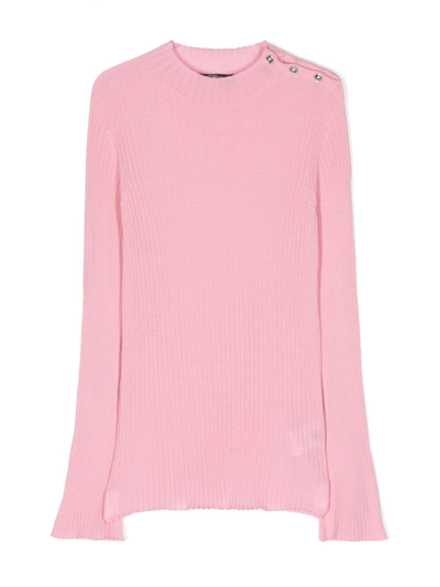 Versace Ribbed-knit Side-button Jumper In Rosa