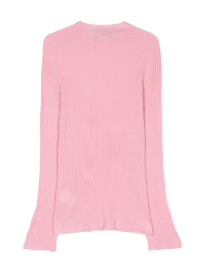 Shop Versace Ribbed-knit Side-button Jumper In Rosa