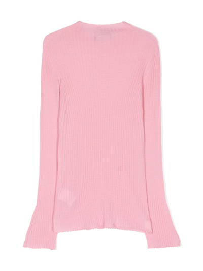 Versace Ribbed-knit Side-button Jumper In Rosa