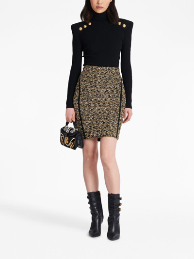 Shop Balmain Lurex Tweed Knee-length Skirt In Gold