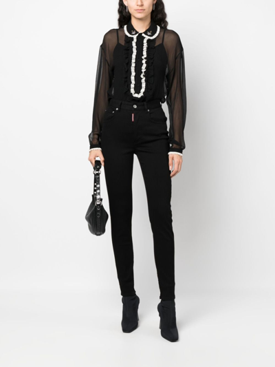 Shop Dsquared2 Ruffled Sheer Silk Blouse In Black