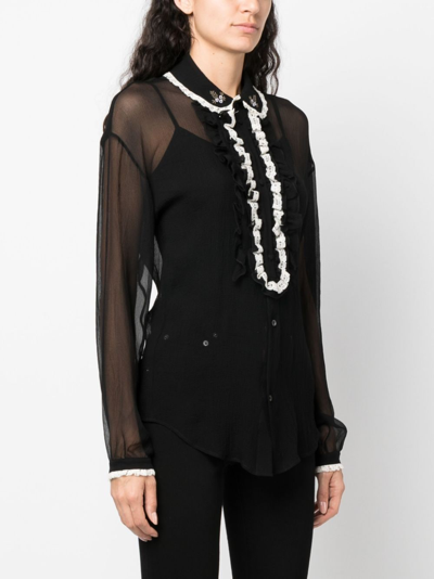 Shop Dsquared2 Ruffled Sheer Silk Blouse In Black