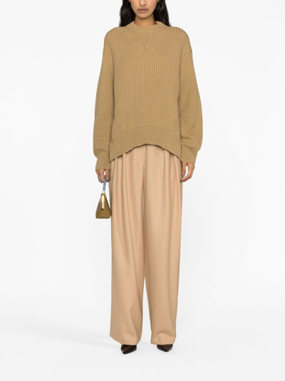 Jil Sander Ribbed-knit Wool Jumper In Braun