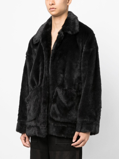 Shop Doublet Panda-motif Faux-fur Jacket In Schwarz