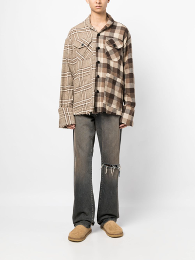 Greg Lauren Mix-print Long-sleeve Shirt In Braun