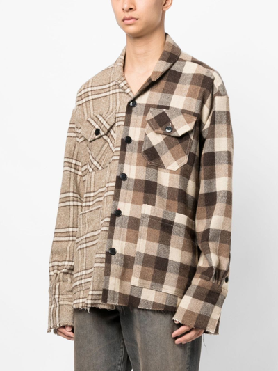 Shop Greg Lauren Mix-print Long-sleeve Shirt In Braun