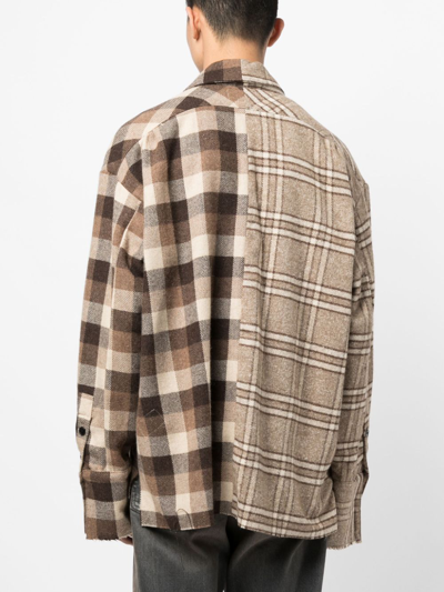 Shop Greg Lauren Mix-print Long-sleeve Shirt In Braun