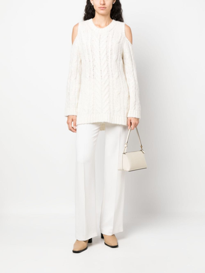 P.a.r.o.s.h Liquore Cold-shoulder Crochet Knit Sweater In Weiss
