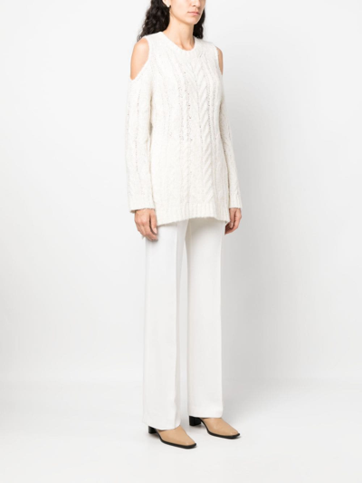 P.a.r.o.s.h Liquore Cold-shoulder Crochet Knit Sweater In Weiss