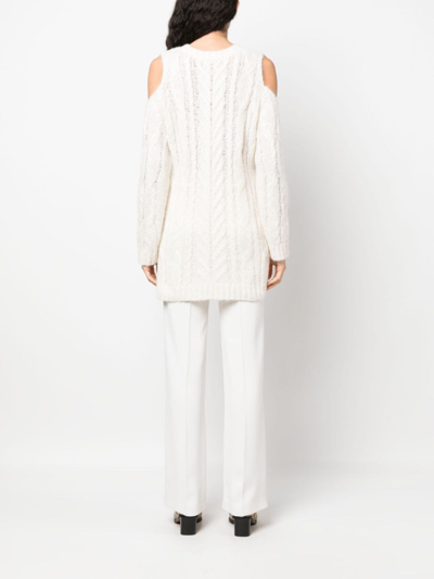 P.a.r.o.s.h Liquore Cold-shoulder Crochet Knit Sweater In Weiss