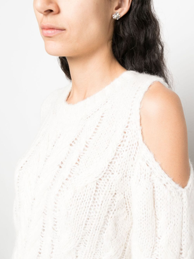 P.a.r.o.s.h Liquore Cold-shoulder Crochet Knit Sweater In Weiss