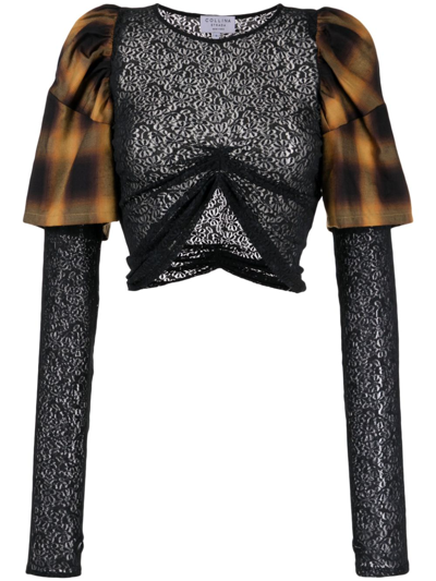 COLLINA STRADA LACE-EMBELLISHED CHECK-PRINT TOP 