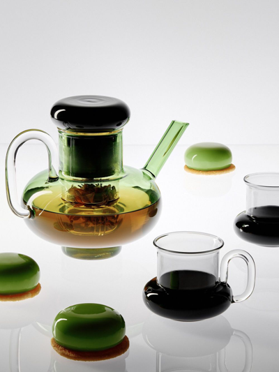 Tom Dixon Black Bump Glass Teacup Set In Black