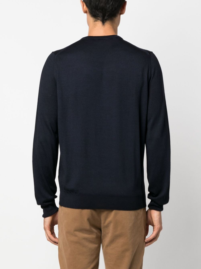 Shop Canali Crew-neck Knitted Jumper In Blue