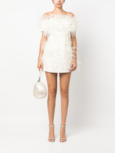 Cult Gaia Emi Feather Embellished Mini Dress In Neutrals