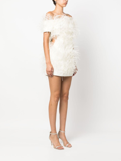 Cult Gaia Emi Feather Embellished Mini Dress In Neutrals