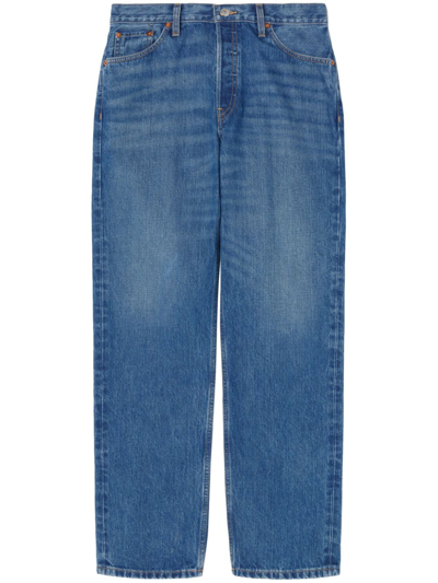 Shop Re/done Contrast-stitching Cotton Straight-leg Jeans In Blau