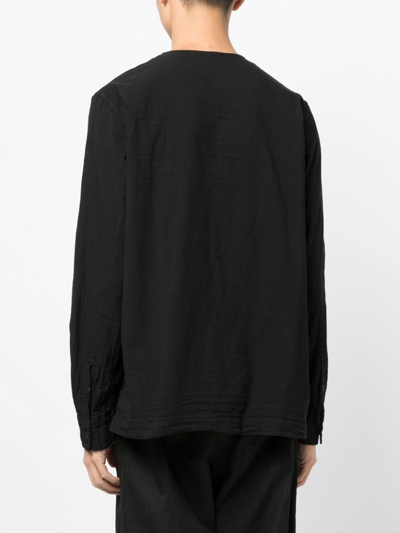 Shop Casey Casey Collarless Long-sleeve Cotton Shirt In Schwarz