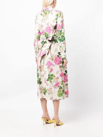 Shop Oscar De La Renta Floral-print Shirt Dress In Weiss