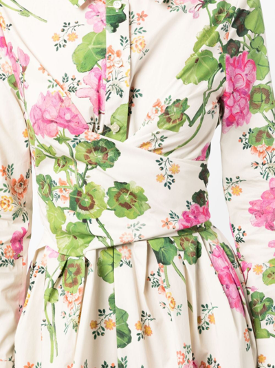 Shop Oscar De La Renta Floral-print Shirt Dress In Weiss