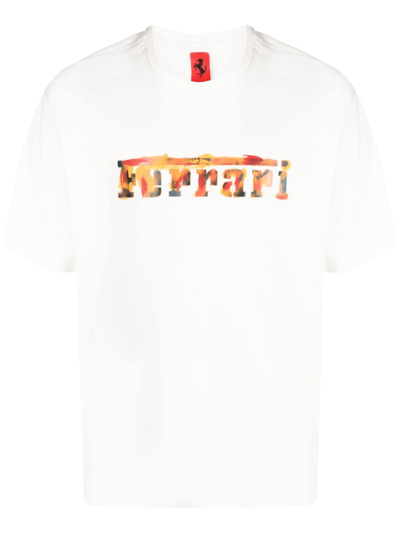 Shop Ferrari Painterly-logo Jersey T-shirt In Weiss
