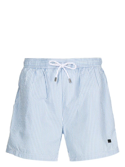 Shop Hugo Boss Velvetfish Striped Swim Shorts In Blue