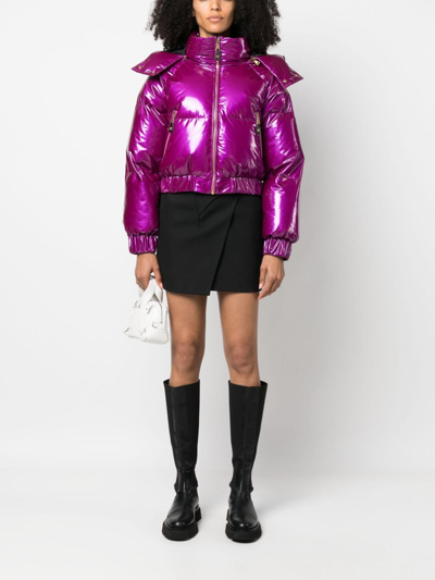 Versace Jeans Couture Cropped Down Puffer Jacket In Purple