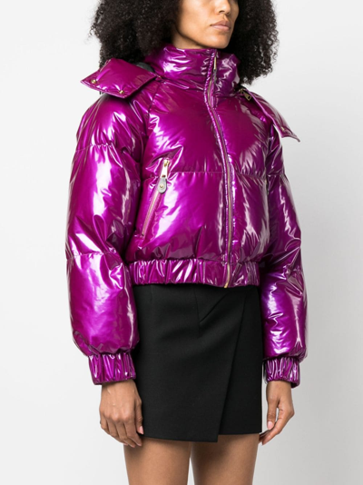 Versace Jeans Couture Cropped Down Puffer Jacket In Purple
