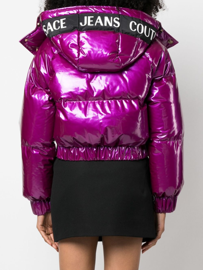 Versace Jeans Couture Cropped Down Puffer Jacket In Purple