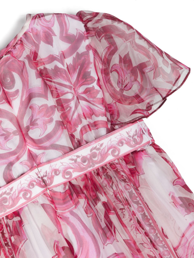 Shop Dolce & Gabbana Floral-print Empire-line Silk Dress In Pink
