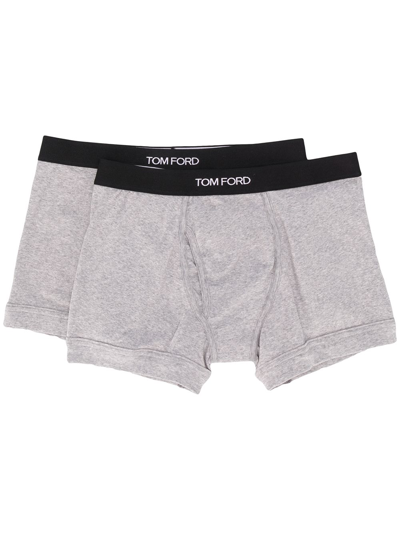 Tom Ford Set Of 2 Logo-waistband Cotton Boxer Briefs Clothing In Gray