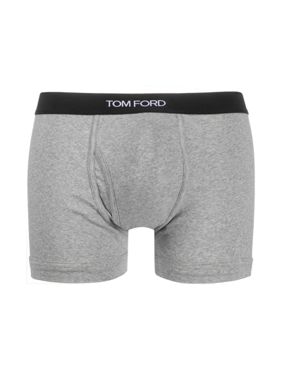 Shop Tom Ford Logo-waistband Boxer Briefs (pack Of Two) In Grey