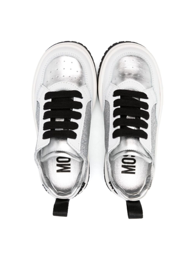Shop Moschino Glitter-detail Lace-up Sneakers In Silver