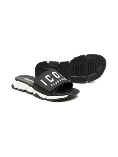 Dsquared2 Logo-print Touch-strap Sandals In Black