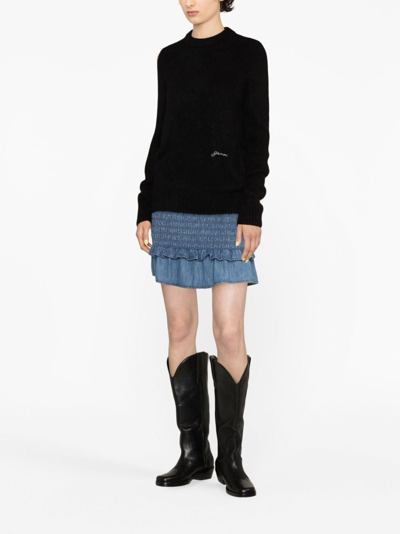 Ganni Logo-embroidered Crew-neck Jumper In Black
