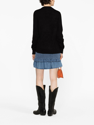 Ganni Logo-embroidered Crew-neck Jumper In Black