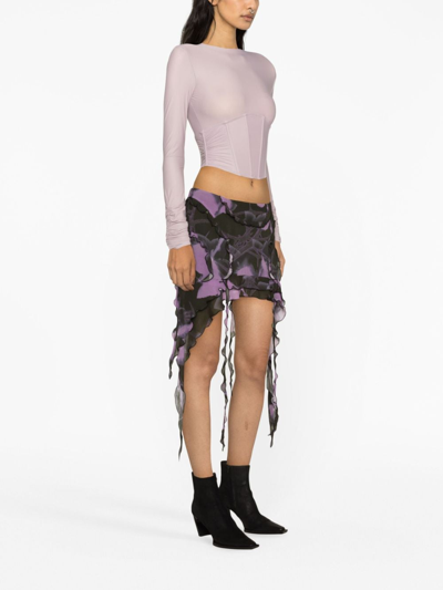 Shop Misbhv Floral-print Ruffled Mini Skirt In Purple