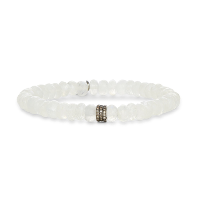 Shop Sheryl Lowe Moonstone Bracelet With Pavé Diamond Rondelles In Moonstone,white Diamonds
